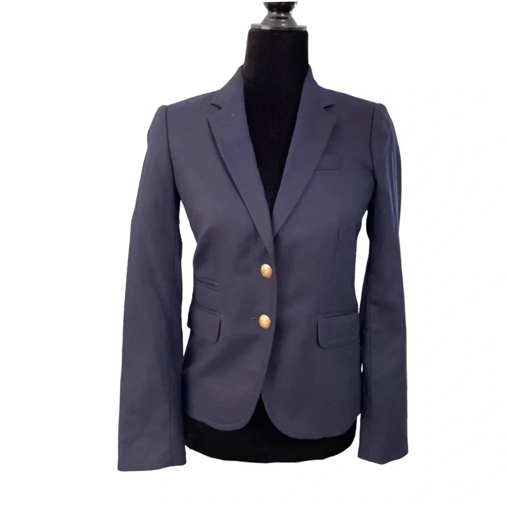 J. Crew Schoolboy Blazer Navy Blue Wool Blend Jacket Gold Buttons